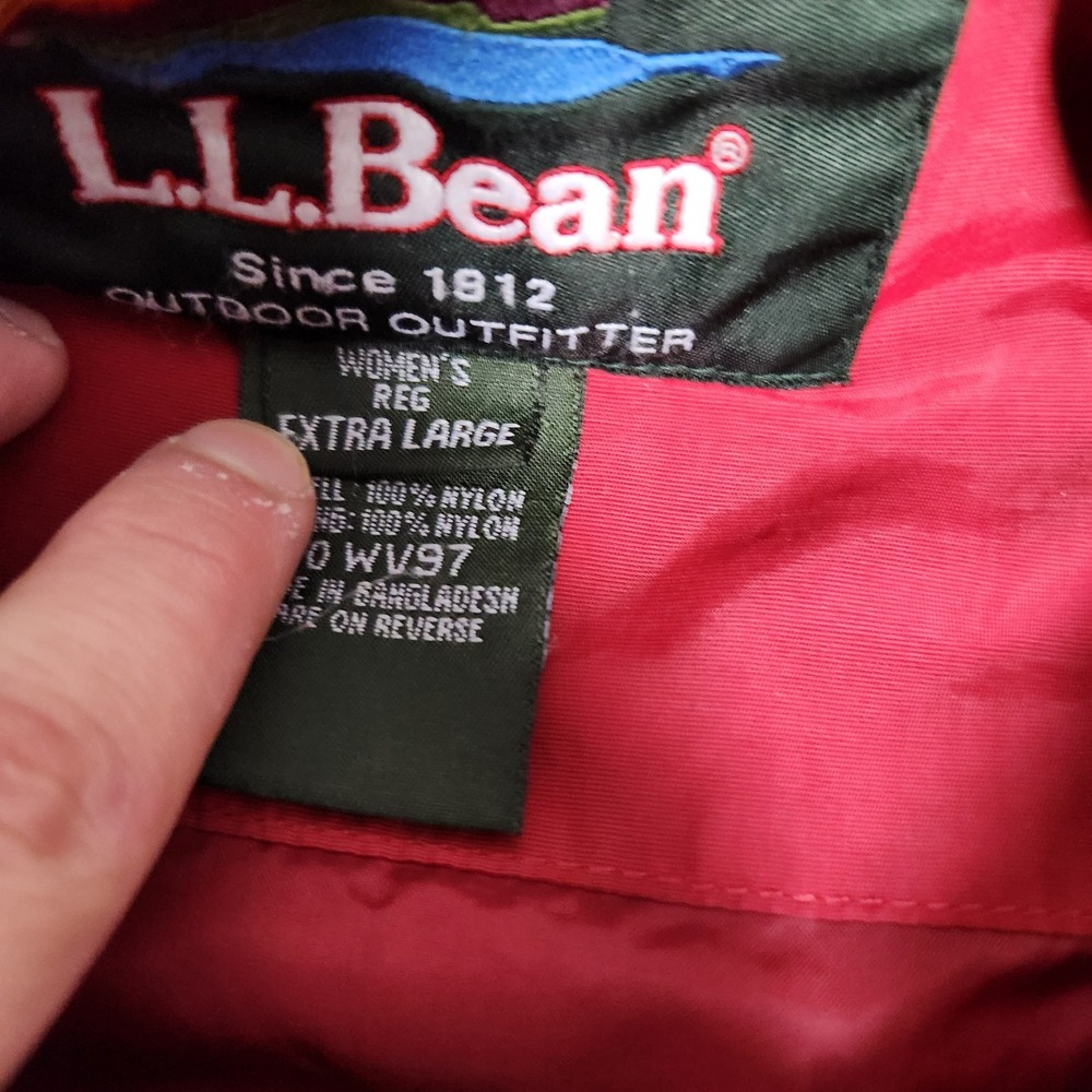 LL Bean VTG Hooded Windbreaker Jacket Womens XL Red White Zip Button Long Sleeve - Picture 8 of 8